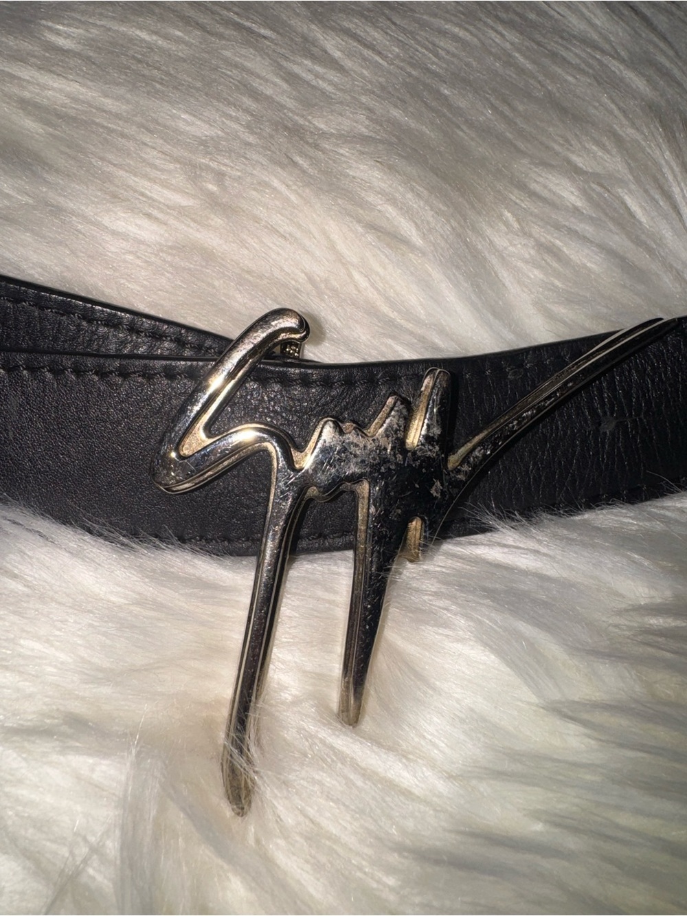 Giuseppe Zanotti Black Leather Belt with Signature Silver Logo Buckle